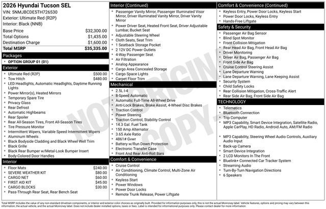 2026 Hyundai TUCSON SEL
