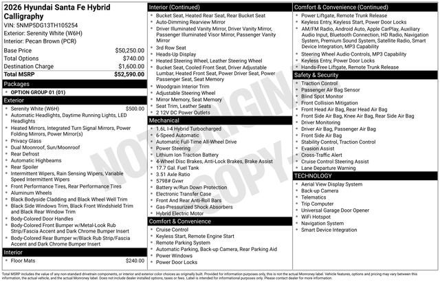 2026 Hyundai SANTA FE HYBRID Calligraphy