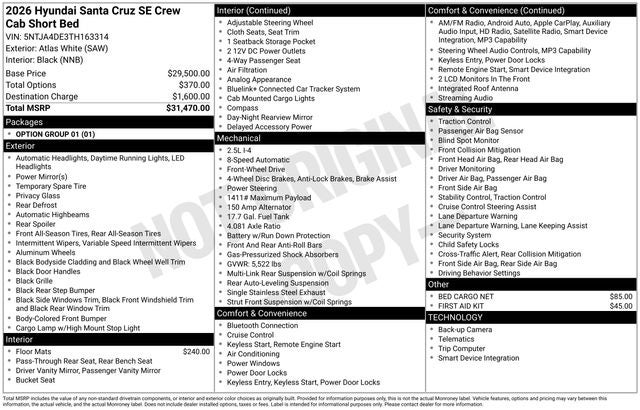 2026 Hyundai SANTA CRUZ SE FWD