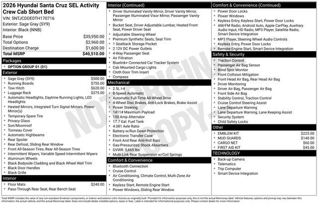 2026 Hyundai SANTA CRUZ SEL Activity AWD