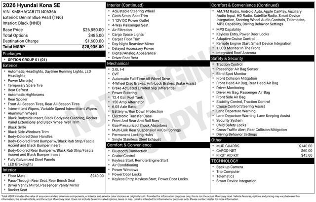 2026 Hyundai KONA SE AWD