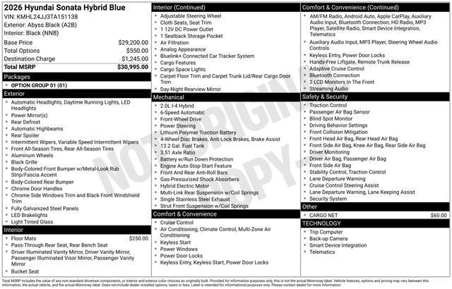 2026 Hyundai SONATA HYBRID Blue
