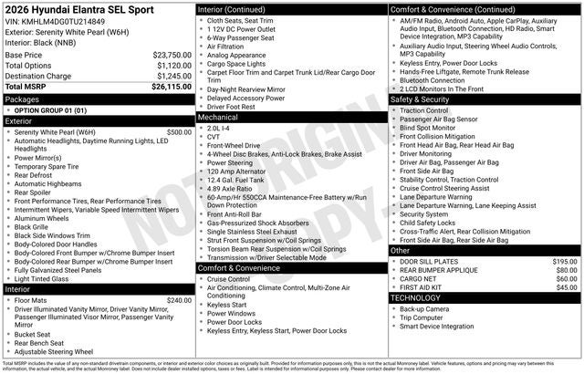 2026 Hyundai ELANTRA SEL Sport