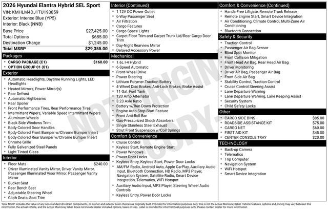 2026 Hyundai ELANTRA HYBRID SEL Sport