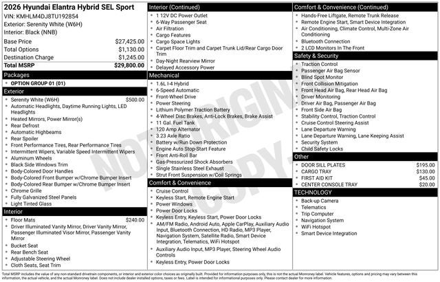 2026 Hyundai ELANTRA HYBRID SEL Sport