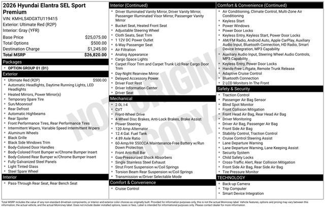 2026 Hyundai ELANTRA SEL Sport Premium