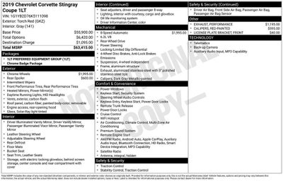 2019 Chevrolet Corvette Stingray 1LT