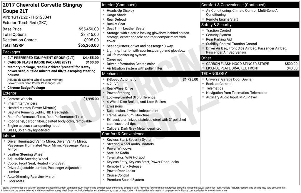 2017 Chevrolet Corvette Stingray 2LT