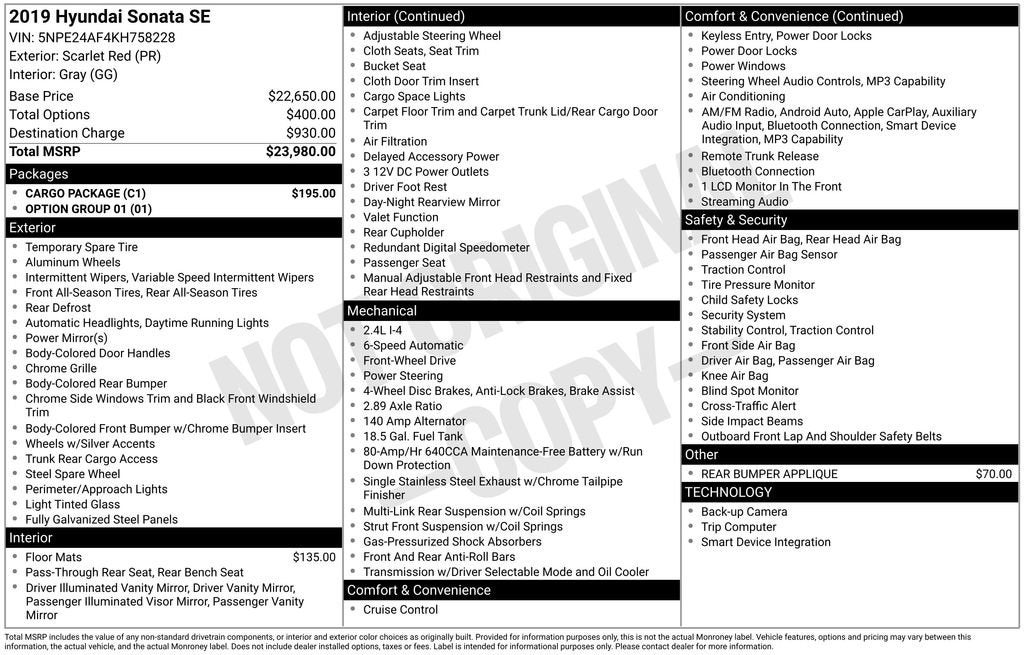 2019 Hyundai SONATA SE